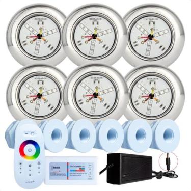 Imagem de Kit 6 Refletores Led 9w RGB Inox S e Comando para Iluminação Piscina F