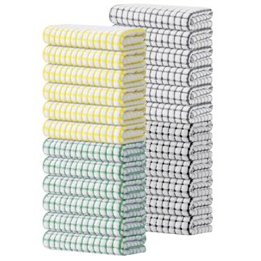 Imagem de Kitinjoy Pacote com 24 toalhas de cozinha felpudas de algodão, 40,6 x 63 cm, toalhas de prato super macias e absorventes, toalhas de mão de secagem rápida para secagem de cozinha, multicoloridas