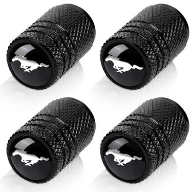 Imagem de 4 peças de tampas de haste de válvula de pneu, compatíveis com tampa de haste da série Ford Mustang, acessórios de carro universais, para carros, SUV, caminhões, motocicletas, preto