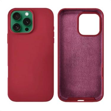 Imagem de Capinha Compatível Com Iphone 16, 16 PLUS, 16 PRO e 16 PRO MAX Linha PREMIUM Colorida Preto, Branco, Vermelho, Azul, Rosa, Transparente Case Aveludada 3 Camadas Anti Impacto (Bordo, 16 PRO MAX)