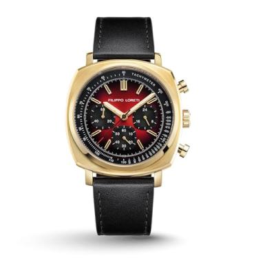 Imagem de FILIPPO LORETI Retro Chrono - Relógio de corrida masculino, 100 m, relógio masculino - caixa de aço inoxidável de 42 mm - presente para homens, inspiração italiana, Mostrador vermelho - caixa dourada