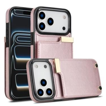Imagem de Capa carteira com porta-cartões de órgão para iPhone 17/17 Air/17 Pro/17 Pro Max, capa de couro elegante à prova de choque, ímã forte e design antiarranhões (rosa, 17)