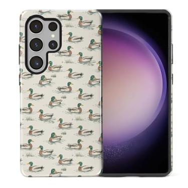 Imagem de casesok Capa para Samsung Galaxy S25 Ultra, capa rígida de camada dupla + capa de telefone de silicone, proteção total à prova de choque para Samsung Galaxy S25 Ultra-Vintage Patos selvagens do lago
