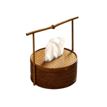 Imagem de Capa prática de caixa de lenços tecida à mão em estilo chinês, caixa de armazenamento de guardanapos, capa de caixa de lenços padrão para organizador de decoração de escritório em casa