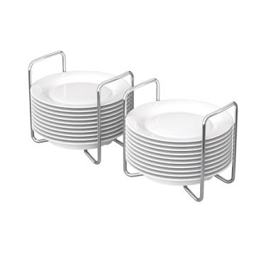 Imagem de APRTAT Escorredor de pratos de bambu ajustável - Escorredor de pratos de aço inoxidável 304 para cozinha | Essenciais de balcão para organização e secagem eficientes de pratos (branco, 2 x pequeno)