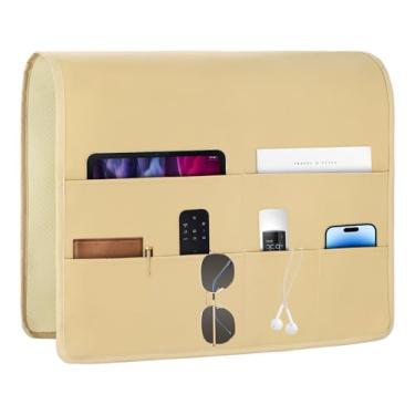Imagem de HADEEONG Organizador de sofá de couro PU, organizador de apoio de braço, suporte de controle remoto para poltrona reclinável, à prova d'água, com 6 bolsos de armazenamento para revista, tablet