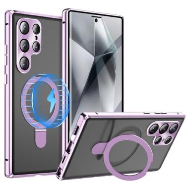 Imagem de LYJSMGZ Capa militar para Samsung Galaxy S25 Ultra/S25 Plus/S25, capa com suporte magnético de metal, à prova de choque, roxo, S25 Ultra