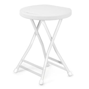 Imagem de ICSPOID Banqueta dobrável de 45,7 cm com alça, cadeira dobrável, portátil, capacidade de 272 kg, banco de bar dobrável com pés antiderrapantes, banco dobrável para uso interno e externo