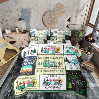 Imagem de Erosebridal Conjunto de edredom solteiro com lençol | Conjunto de cama rústica de 7 peças, estilo patchwork, para acampamento, acampamento, viagem, carro, decoração de quarto