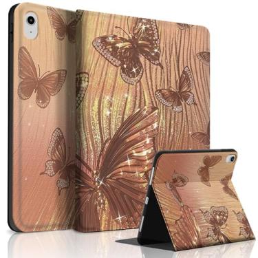 Imagem de Lyforaz Capa para iPad 11th (A16) 11 polegadas 2025 / 10ª geração 11 polegadas 2022, borboleta fofa chique elegante adorável design estética capa protetora com suporte para lápis, antichoque, dourado