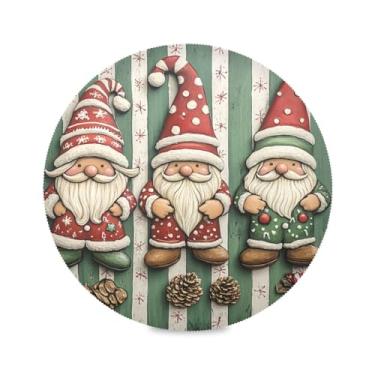 Imagem de STAYTOP Jogo americano redondo com gnomos de Natal fofos, 4 peças, tapetes de mesa antiderrapantes fáceis de limpar para decoração de mesa de festa e churrasco