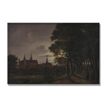 Imagem de NHLDZYH Pintura famosa de J.C. Dahl, impressão artística de romantismo norueguês, decoração de parede com tema de natureza para quarto ou escritório. (Noite enluarada). 40 x 60 cm. Somente tela