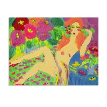 Imagem de Walasse Ting Pintura em Tela Nude Azul Mesa e Flores Famosa Reprodução de Arte Floral Expressionismo Abstrato Impressão de Arte Decoração de Parede para Sala de Jantar 70x50cm Pôster