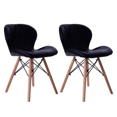 Imagem de Kit 02 Cadeiras Estofada Jantar Charles Eames Eiffel Slim Wood Confort