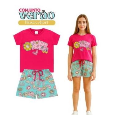 Imagem de Conjunto Verão Infantil Juvenil Feminino Blusinha Shorts em Algodão Cotton Roupa Menina-Feminino