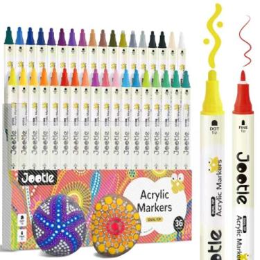 Imagem de Canetas de tinta acrílica de ponta dupla para pintura rupestre, marcadores de tinta acrílica de 36 cores vibrantes com ponta de ponto de 1 a 5 mm e ponta fina de 1 mm, conjunto de marcadores de