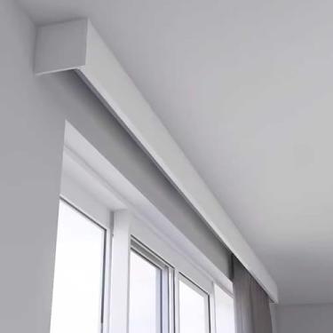 Imagem de Cortina de teto, sanefa de cortina de alumínio, painel de cortina de liga de alumínio, varão de trilho de cortina reta para varanda, escritório, capa de poste de cortina de decoração de casa (branco