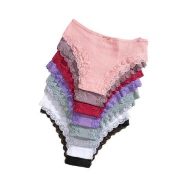 Imagem de Calcinhas De Algodão Com Renda Para Mulheres, 8 Peças, Sexy, Com Laço,
