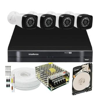 Imagem de Kit 4 Cameras Segurança 1080p Full Hd Dvr Intelbras 4ch C/hd 500Gb
