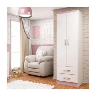 Imagem de Guarda-roupa Infantil 2 Portas 2 Gavetas Atalaia - Branco - Rosa Branco - Rosa