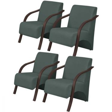 Imagem de Kit 4 Poltronas 1 Lugar Vênus Pé Madeira D Salla Verde.