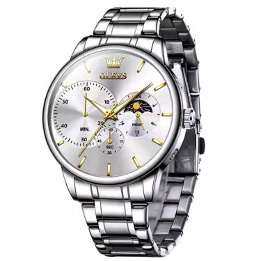 Imagem de Relógio Masculino De Aço Inoxidável Com Cronógrafo De Quartzo Impermeavel Branco Dourado