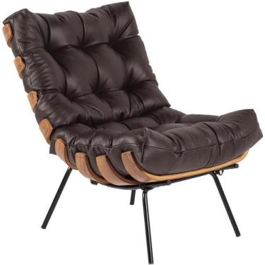 Imagem de Poltrona Costela L04 Couro Marrom Café - LYAM DECOR