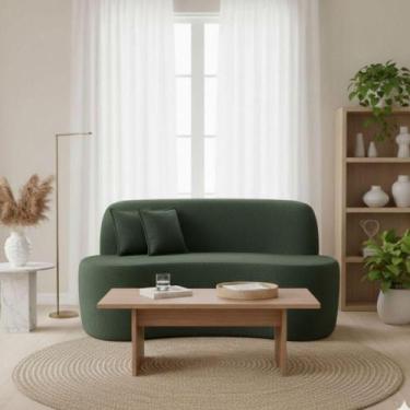 Imagem de Sofá Minimalista Orgânico 2 Lugares Sala Bouclé Verde Musgo - Black Ho
