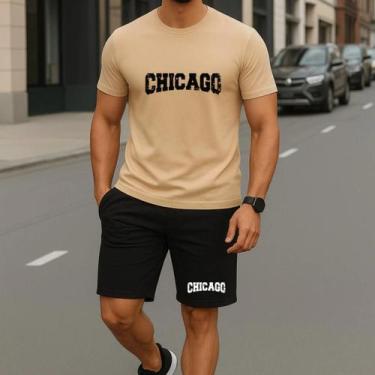 Imagem de Kit Short Tactel e Camiseta Chicago Masculina 100 Algodão Chicago Tend