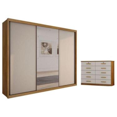 Imagem de Guarda Roupa Casal Palazzo Com Espelho E Gaveteiro Milão Com Chave Cum