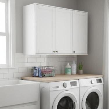 Imagem de Armário Aéreo 3 Portas Em Mdf Para Lavanderia Branco Carraro - MÓVEIS 