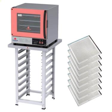 Imagem de Kit Forno Turbo Elétrico Progás Plus Digital 127v Com Mesa Prp-004 E 8 Bandejas Imeca