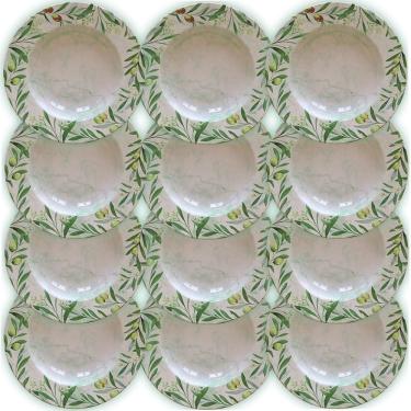 Imagem de 12 Pratos Fundo Tramontina Oliva Em Porcelana Decorada 23 Cm 96580002