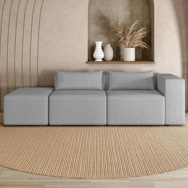 Imagem de Sofá 4 Lugares 283cm com Puff Esquerdo Fay Veludo Cinza Z55 - Mpozenato