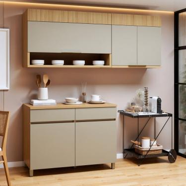Imagem de Cozinha Completa Modulada 3 Peças 5 Portas 2 Gavetas 100% Mdf Realeza Premium Carvalho/Greige