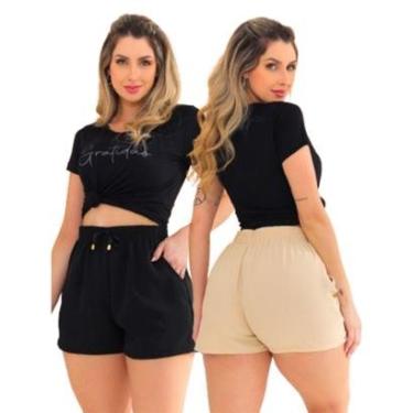 Imagem de Kit 2 Peças Shorts Feminino Saida de Praia Tecido Duna com Bolso-Feminino