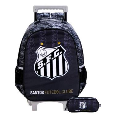Imagem de Kit Escolar Time Santos Mochila Rodas + Estojo Duplo Oficial - Xeryus