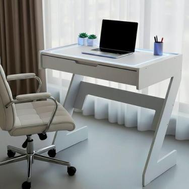 Imagem de Escrivaninha para Escritório com Luz Azul Neon 1 Gaveta 73cm Branco - 