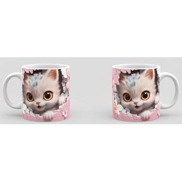 Imagem de Caneca Gatinho Fofo 3D Cerâmica Branca 325ml Premium - Livesub, Gato 5