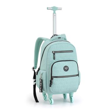 Imagem de Mochila De Rodinha Com Alça Escolar Faculdade Feminina Infantil Juvenil Seanite Color Up Bolsa Menina Com Rodas 360 Verde Água