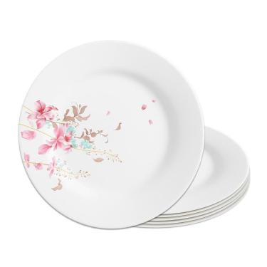 Imagem de Jogo 6 Prato De Sobremesa De Vidro Branco Flowers Bord Em Casa Tem 20cm