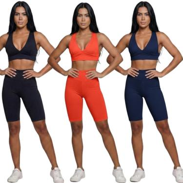 Imagem de KIT 3 Conjunto Top Bojo e Bermuda Ciclista Vekyo Roupa Para Academia Treino Moda Fitness Musculação-Feminino