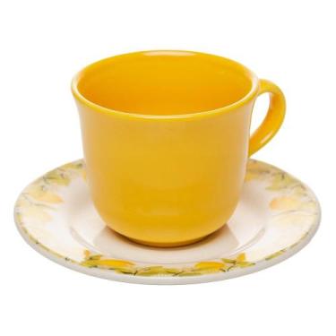 Imagem de Xícara de Chá com Pires Lyor Siciliano 260ml Amarela Cerâmic - Wolff