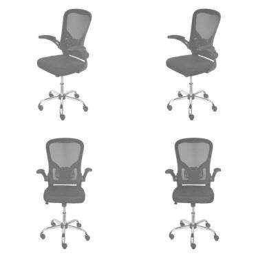 Imagem de Kit com 4 Cadeiras Escritório Diretor Tela Mesh Braço Regulável Ajuste Lombar Bogotá Preto