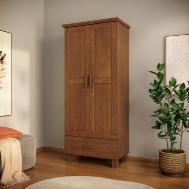 Imagem de Guarda-roupa 2 Portas 1 Gaveta Bronze 100% Madeira Maciça Castanho