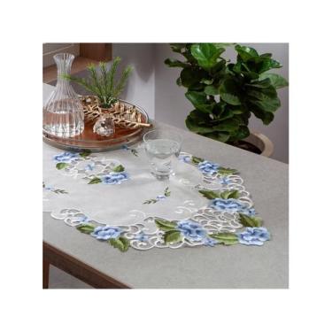 Imagem de Caminho de Mesa Rendado Atenas 40x150cm Jolitex, Branco e Azul, Retang