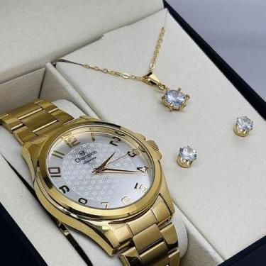 Imagem de Relógio Champion Feminino Dourado com Kit Semi Joias Colar e Brinco Po