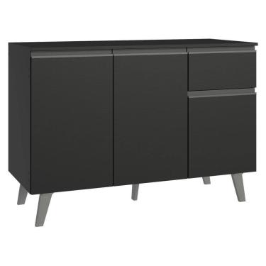 Imagem de Balcão de Cozinha 120 cm 3 Portas 1 Gaveta Com Pés Preto Nice Madesa