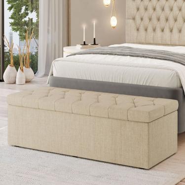 Imagem de Calçadeira Baú Sagitarius em Linho para Cama Box Casal Queen 160cm