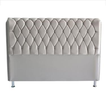 Imagem de Cabeceira Jully Para Cama Box Casal 140 Cm Madeira Eucalipto Suede Prata Do Lar Móveis e Decoração